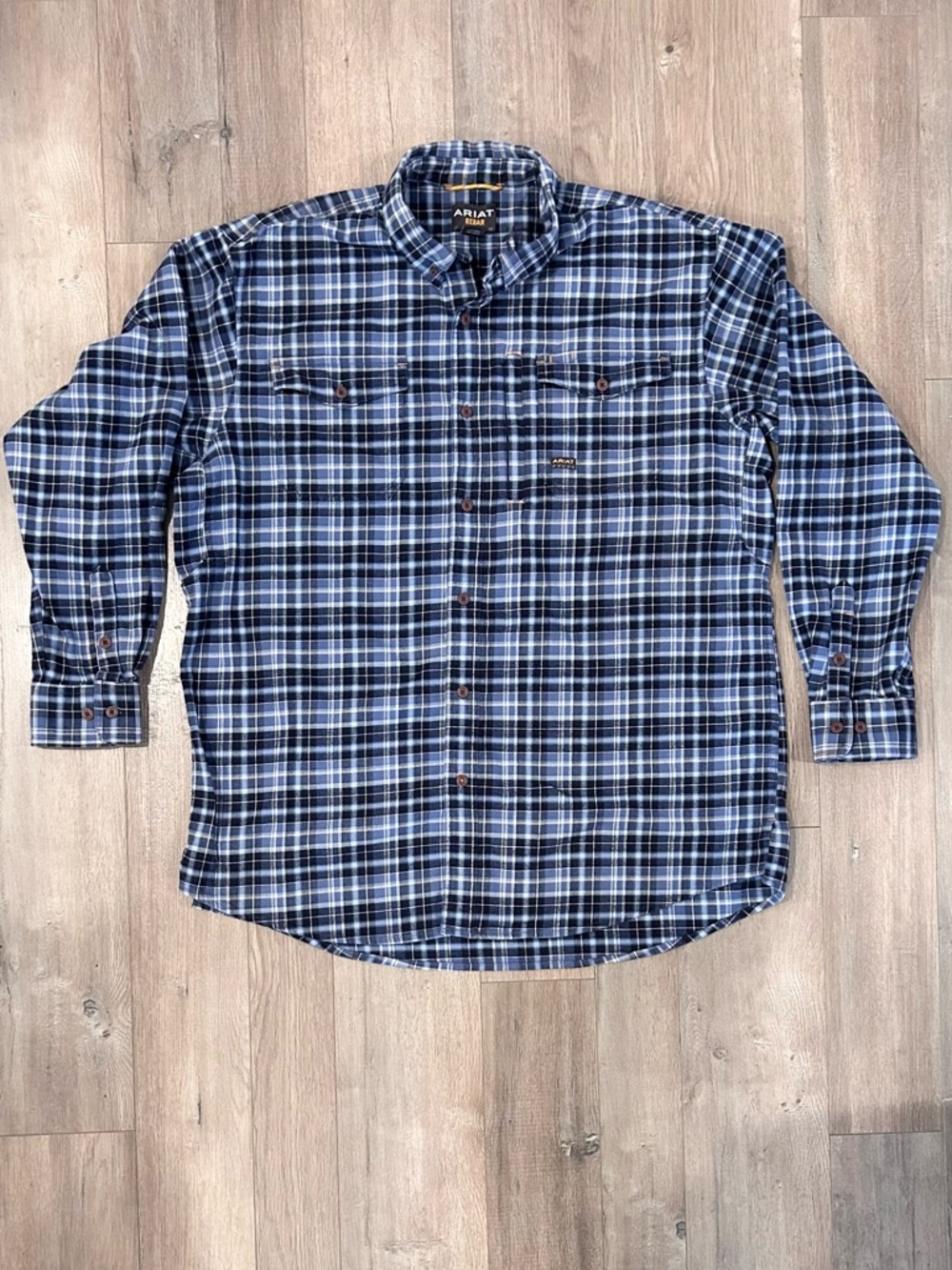 Ariat Navy and White Plaid Casual Button-Down Shirt